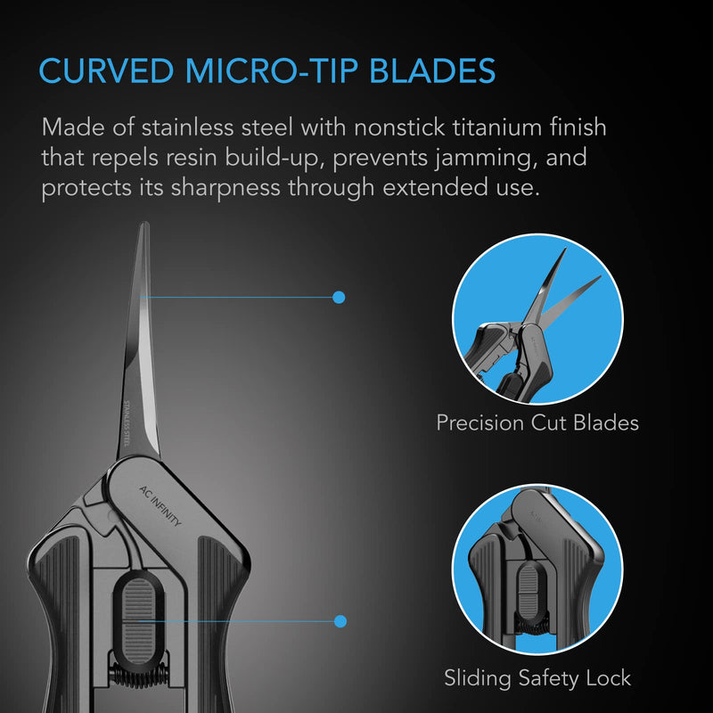 AC Infinity 6.6” Stainless Steel Curved Pruning Shear 2-Pack, Lightweight Ergonomic Design, Curved Precision Blades with Nonstick Titanium Coating for Gardening, Hydroponics, Grow Tents Silver 6.6 Inch (Pack Of 2)