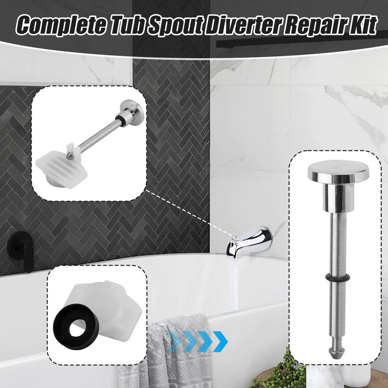 2pcs Tub Spout Diverter Repair Kit, Including 2 Diverter Valve Stems 2 Seals and Diverter Gates Shower Diverter Repair Kit Leaky Bathtub Faucet Repair Kit Bathtub Spout Repair Kit Chrome Silver