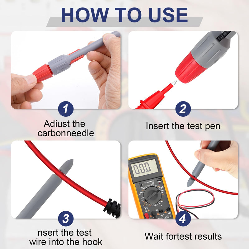 Wire Piercing Probe‌ Test Leads Set with 2mm/4mm Banana Plugs - Insulation ‌Piercing Probes‌ Clips for Safe Multimeter Testing on Automotive Electrical Circuits, Wires, and Terminals （4mm Long-Short） 4mm Long- Short 4PCS