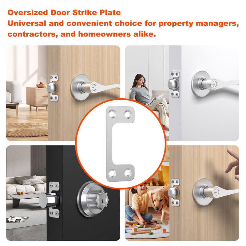 Oversized Deadbolt Strike Plate 1.125" x 2.75" - Adjustable Strike Plate for Exterior Doors Fix Dead Bolt Misalignment/Sticking Large Hole Strike Plate with 12 Screws and 3 Wood Dowel Strips (3 Pack)