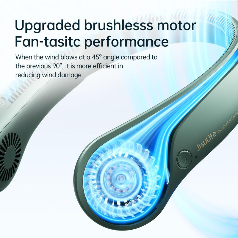 JISULIFE Portable Neck Fan, Hands Free Bladeless Fan, 5 Speeds, 4000 mAh Battery Operated Wearable Personal Fan, Twistable, Rechargeable, Gift for Women Men-Dark Green Dark Green