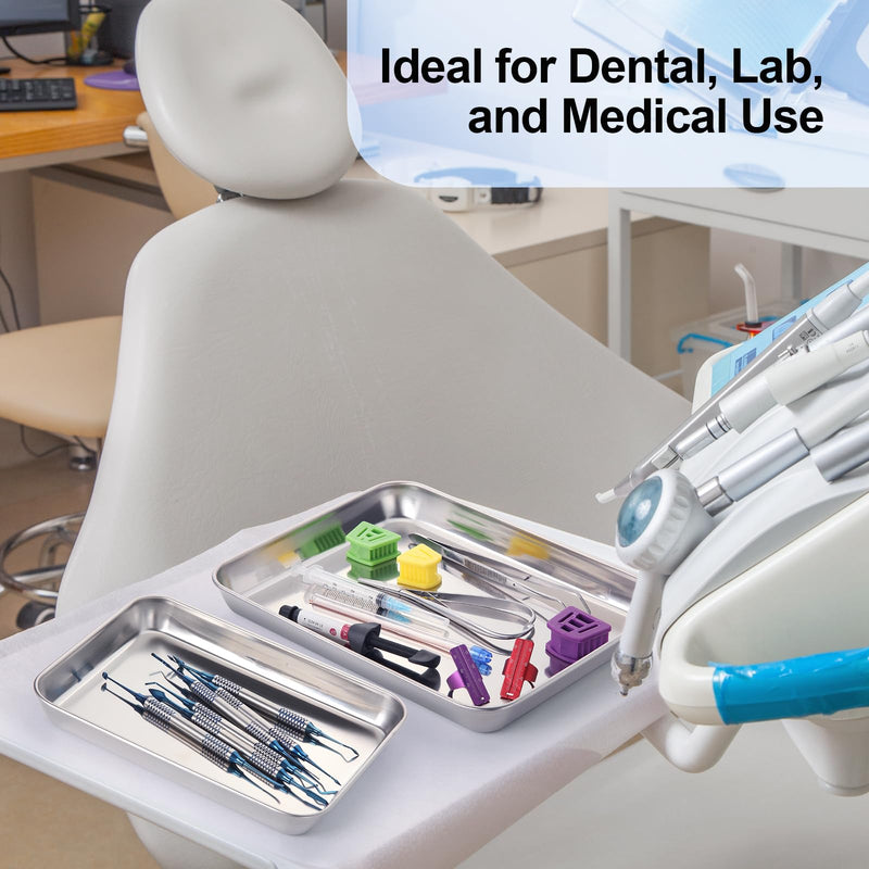 JMU 2 Pack 304 Stainless Steel Medical Tray, 10.2"x7.9"x1.2" Thickening Dental Tray, Professional Medical Procedure Tray 1 10.24" x 7.87" x 1.18"