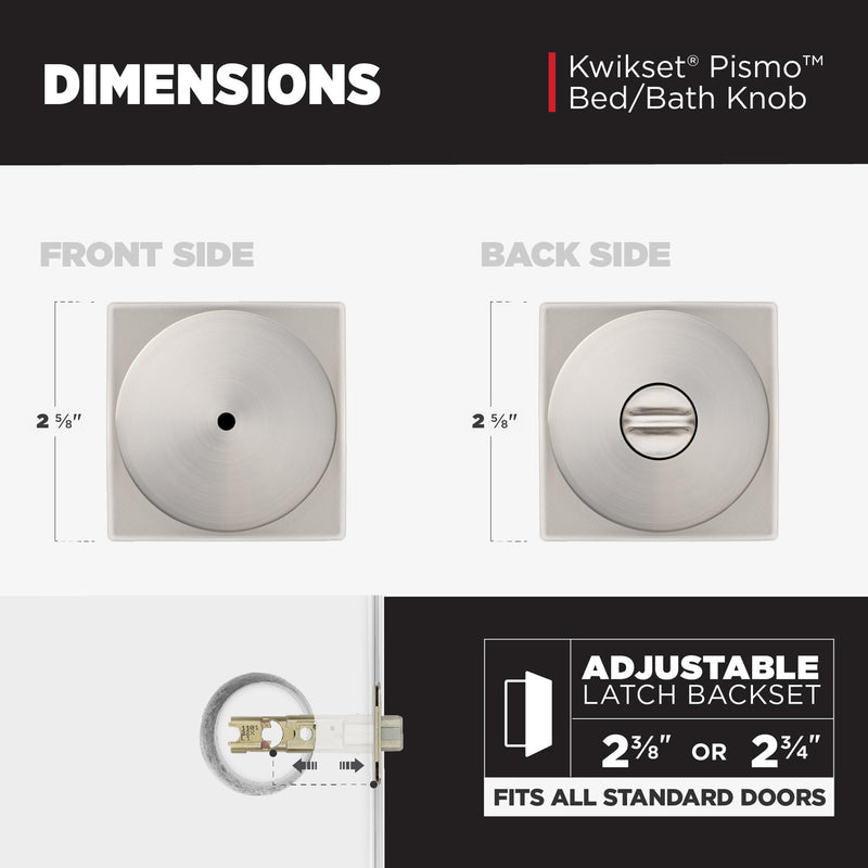 Kwikset Pismo Interior Privacy Door Knob with Lock, Door Handle For Bathroom and Bedroom, Satin Nickel Keyless Turn Lock Doorknob, with Microban Protection 1 Pack