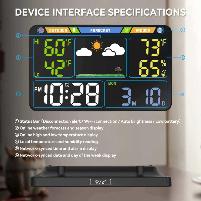 EnvyBox WiFi Weather Station 8.5" LED Display | Privacy-Focused, No App Required, Syncs Weather & Time for Home/Office | Accurate Weather Data, Dual Power Options, Black