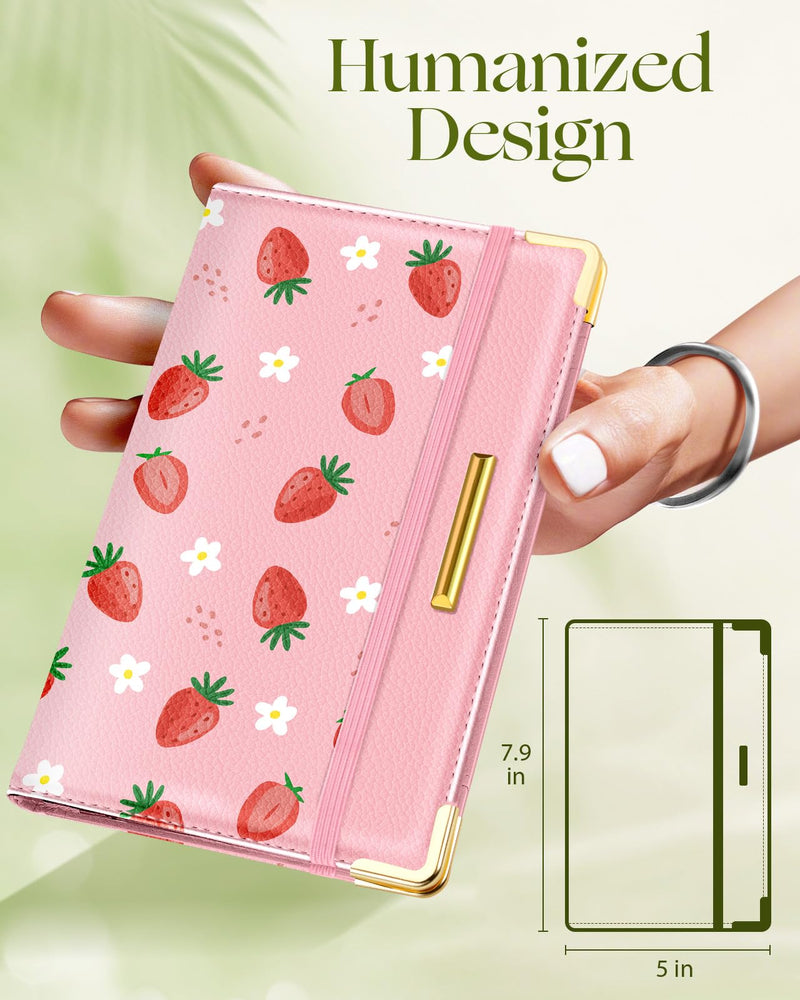 Slohif Server Book for Waitress Cute Serving Books with Zipper Pocket Accessories Leather Server Check Book Restaurant Waiter Server Booklet Organizer Ticket Book Holder Strawberries