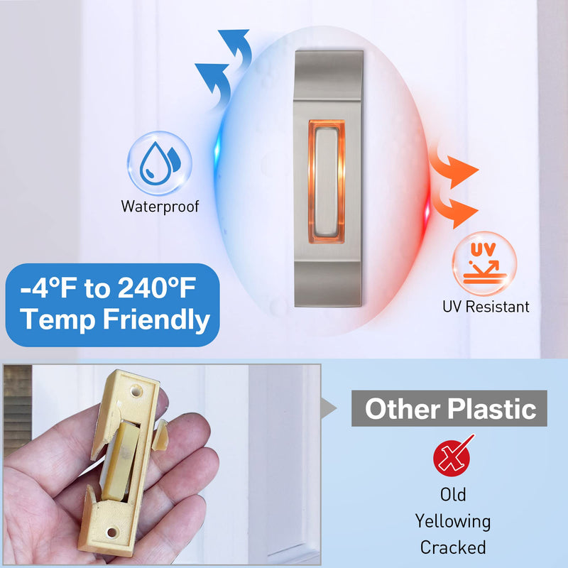 Enhon 1 Pack Solid Nickel Doorbell Button,Sleek Metal LED Light Up Wall Mounted Door Bell Push Buttons for Home, Universal Garage Door Opener Switch(Stylish Style)