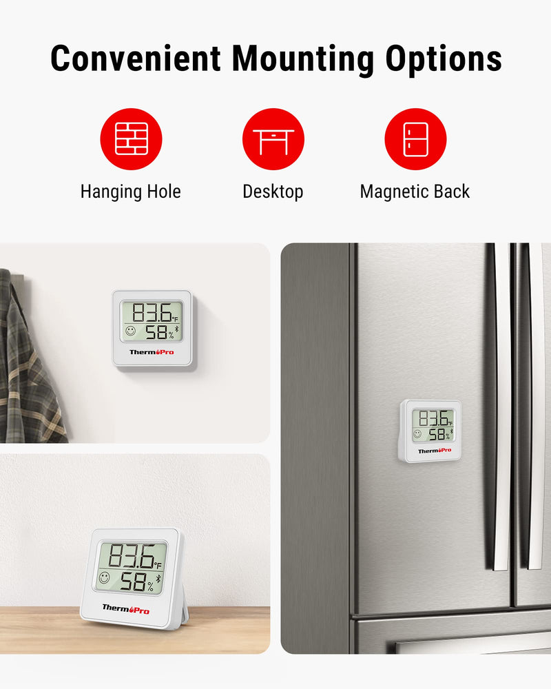 ThermoPro TP357 Digital Hygrometer Indoor Thermometer of 260FT, Bluetooth Thermometer Humidity Meter with Smart App, Room Thermometer Humidity Gauge with Temperature Humidity Sensor 1 White