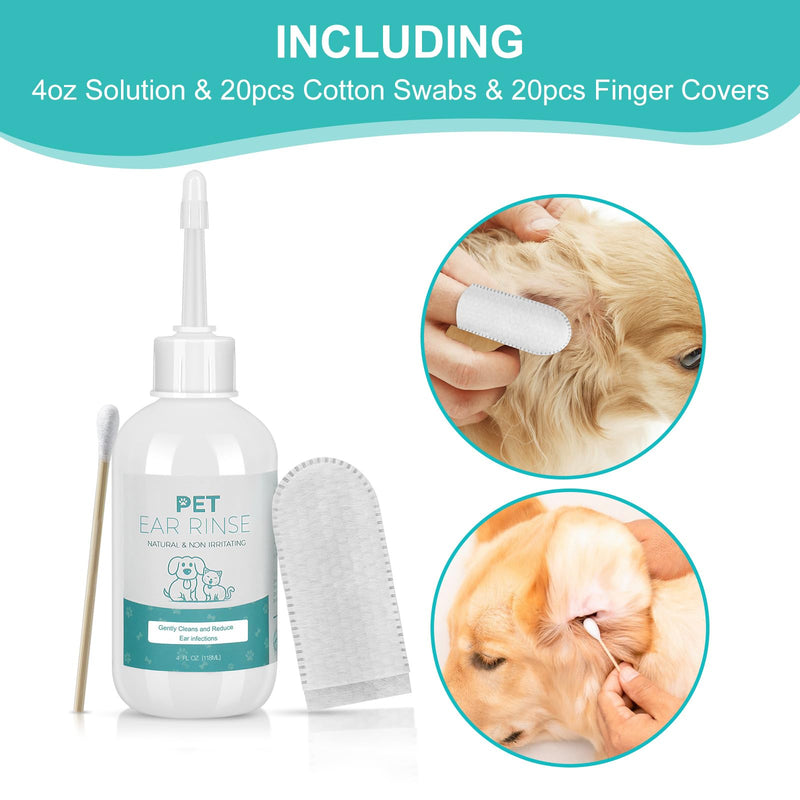 Dog Ear Cleaner Set, Dog Ear Infection Treatment, 4oz Dog Ear Cleaning Solution, 20pcs Cotton Swabs, 20pcs Finger Wipes, Gentle Pet Ear Wash Ear Rinse, Dog Ear Cleaner Kit Care for Dogs & Cats 1 Pcs+20 Wood swabs - PawsPlanet Australia