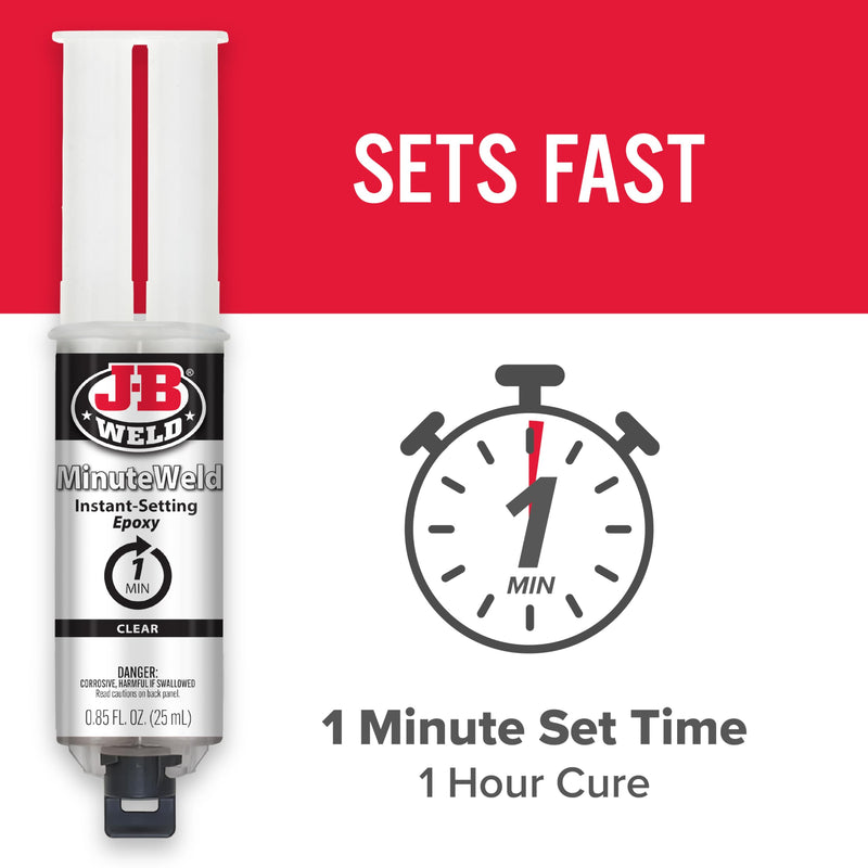 J-B Weld 50101 MinuteWeld Instant-Setting Epoxy Syringe - Clear - 25ml, 0.85 Fl Oz (Pack of 1) 0.85 Fl Oz (Pack of 1)