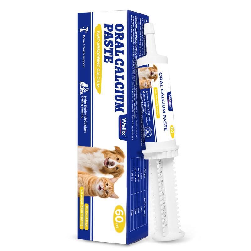 Wellix 60ml Oral Calcium Paste for Whelping Dogs & Cats, Easy-to-Absorb Calcium Supplement for Dogs & Cats with Calcium Gluconate, Lactate & Vitamin D3 for Labor Support & Recovery, Chicken Flavor