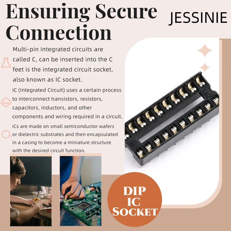 10Pcs 20P IC Socket DIP Integrated Circuit IC Sockets Adaptor Solder Type 2.54mm Pitch Dual Row 20 Flat Pin