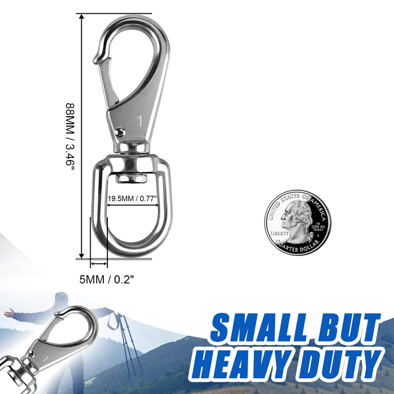KINLINK 304 Stainless Steel Swivel Snap Hooks, 2 Pack 3.5 Inch Flag Pole Clips, Heavy Duty Spring Snap Hooks for Flagpole Rope, Dog Leash, Keychain, Boat Anchor Rope, Bird Feeder 1#3.5