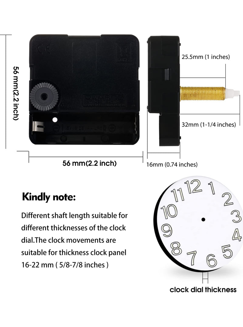 Revolutionizing Long Shaft Clock Mechanism Repair: The DW-1688 Series Quartz Movement, Your Solution to a High-Torque, Battery-Operated, Silent Sweeping Clock(32mm, no Clock Hands) Total Shaft Length: 32mm (1-1/4 inch)