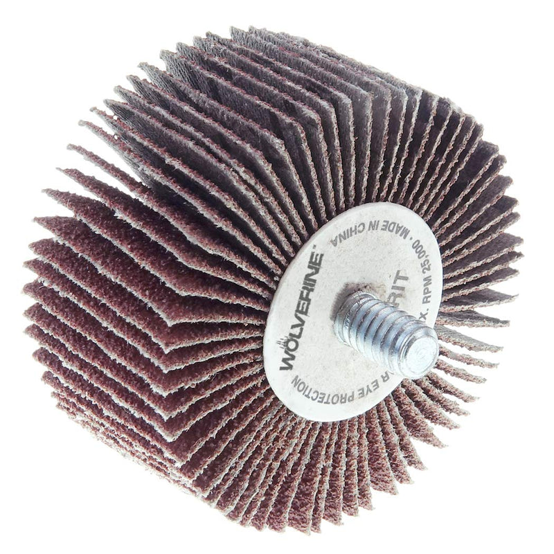 Weiler 30738 2" x 1" x 80AO Wolverine Coated Abrasive Flap Wheel, 1/4-20 Threaded Stem (Pack of 10) 2" Dia 80 Grit
