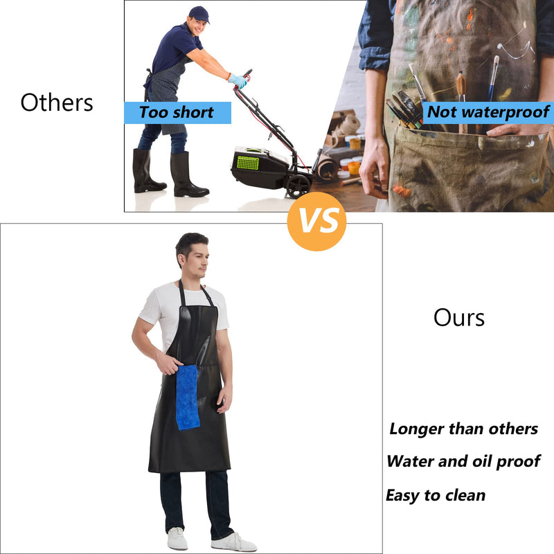 Waterproof Apron, Heavy Duty Work Apron, Artificial Leather Apron Ideal for Chef,Butcher,Barber,Cleaning Black