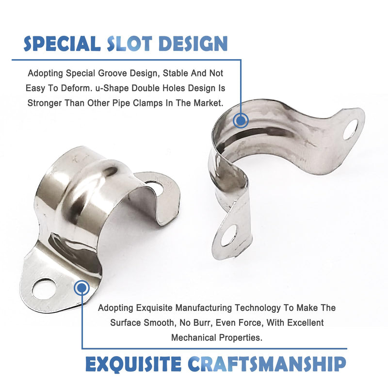 1/2inch Rigid Pipe Strap Clamp, Two Hole Strap,U Bracket Tube Clip, Stainless Steel Heavy Duty Pipe Fasten Holder, 50Pcs (20mm) 1/2inch(20mm)