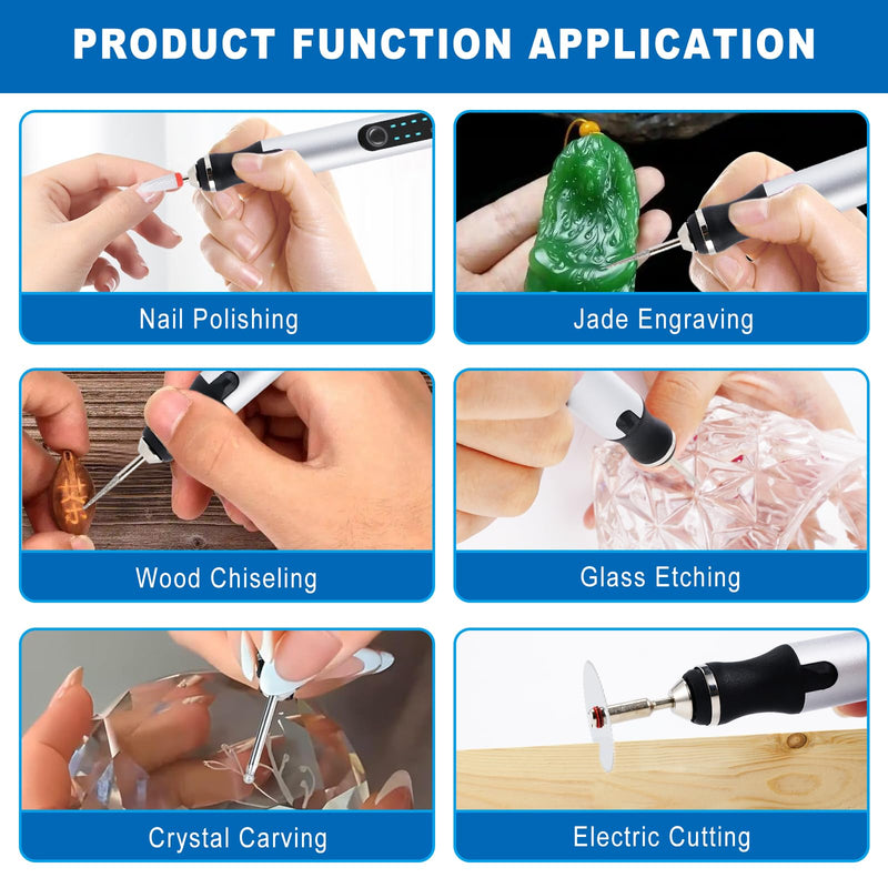 Hgrotp Engraving Pen for Metal Wood Glass Plastic, Cordless, Rechargeable, Engraving Tool Kit DIY Craft Gifts for Teens Adults Beginner