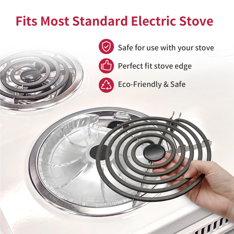 50PC COZZIVITA Round Electric Stove Burner Covers - Stove Top Covers for Electric Stove Thicker Aluminum Foil Burner Liners - Disposable Stove Top Protector (25 * 6 Inch and 25 * 8 Inch) Electric Burner Cover (50Pack)