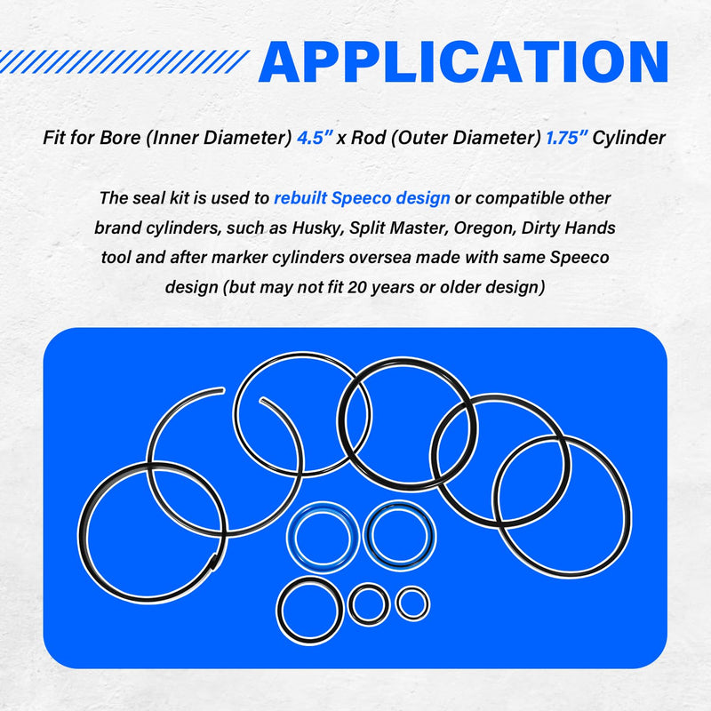 Replace for Hydraulic Log Splitter Cylinder Rebuild Seal Kit, Fit for 4.5" Bore x 1.75" Rod Cylinder (Pack of 11) 4.5" Bore 1.75" Rod