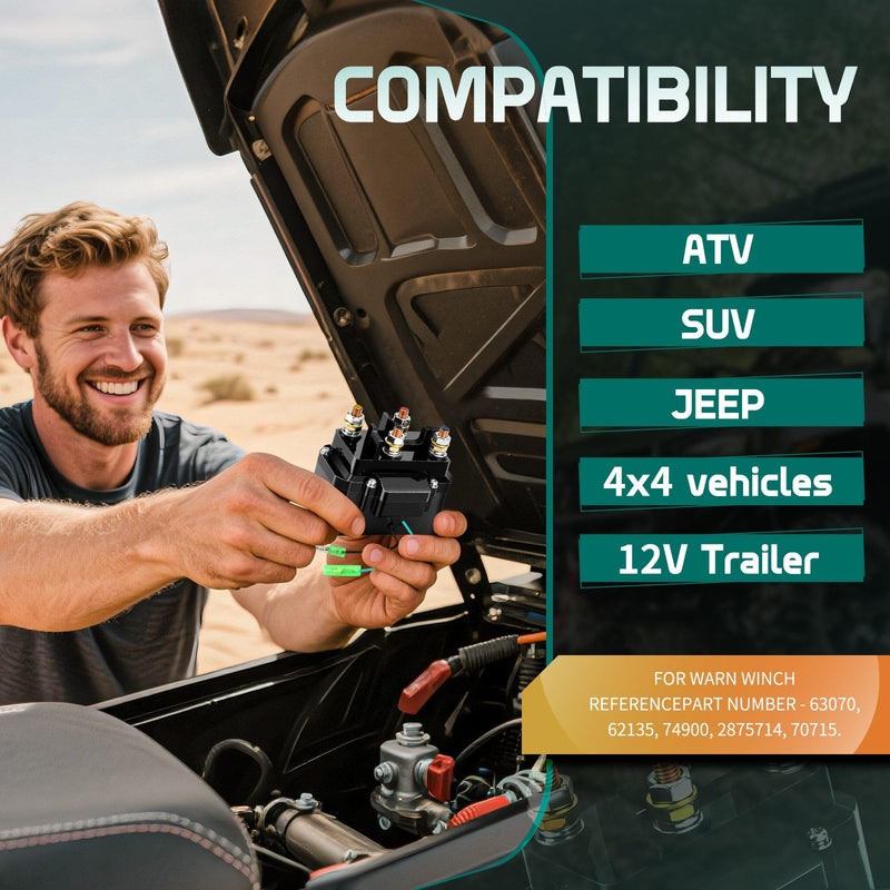 12V 250A Winch Solenoid Relay Contactor with 6 Protecting Caps for ATV UTV 2000-5000 lbs Winch - Replacement 63070 62135 74900 2875714 70715– Weatherproof & Easy Install