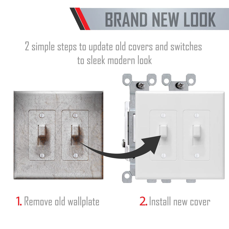 TayMac 2672W 2-Gang MASQUE Decorator Cover, Toggle, White 2 Gang Toggle Switch