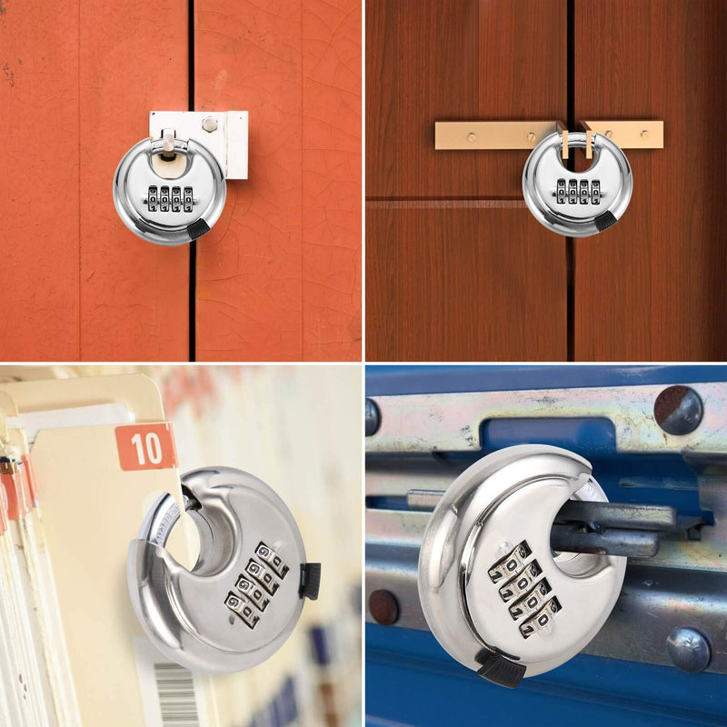 Rohuis Round Combination Lock, Uncuttable Combination Disc Padlock, 3/8 Inch Shackle Outdoor Combo Lock Pad Lock for Storage Unit, Garages, Fences (2 Pack) Silver 2pcs