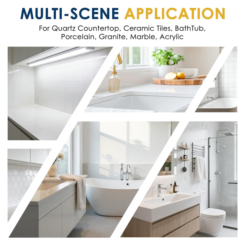 Quartz Countertop Repair Kit, Fiberglass Tub & Tile Repair Kit with 4x15g White Filler, 30s Fast Repair Chip, Hole, Scratch, Crack on Porcelain, Granite, Marble, Ceramic Tile, Bath Tub, Sink