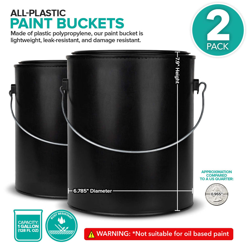 All-Plastic Paint Can (2 Pack) - Gallon Bucket with Metal Handle - Small Bucket with Airtight Seal - Rust Proof Plastic Paint Container with Lid - Reusable Paint Storage Container - Stock Your Home 2
