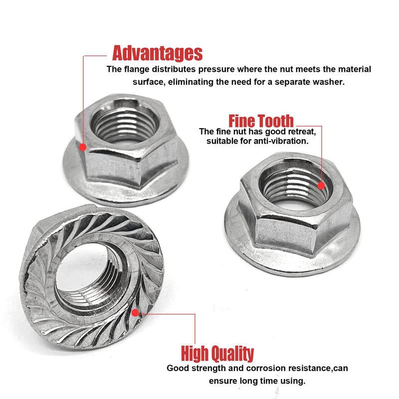M14-1.5mm Thread Pitch 304 Stainless Steel Flange Nut Hex Lock Nuts,Fine Tooth(4pcs) M14-1.5mm