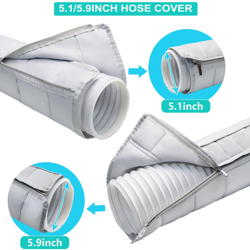 Wafloter Portable AC Hose Insulation Sleeve Universal Fit for 5" & 5.9" Diameter Vent Tube, Air Conditioner Hose Cover AC Tube Insulated Wrap 59inch Length, AC Exhaust Pipe Insulation