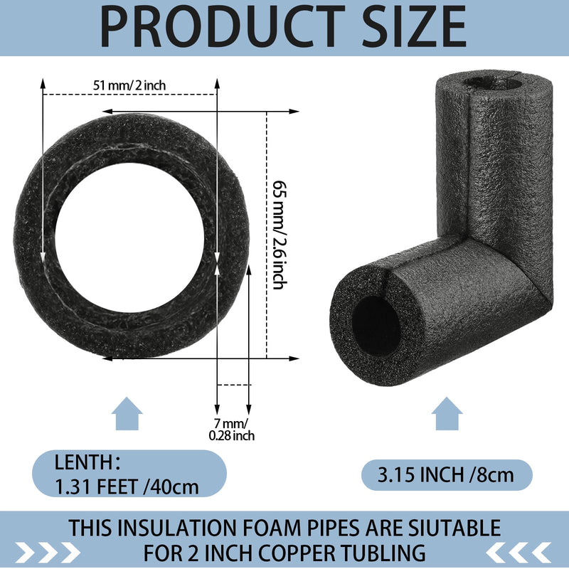 Elbow Pipe Insulation Foam Tube Outdoor Pipe Insulation Wrap Black Foam Pipe Covers Elbow Insulation Tubing Water Pipe Insulation Foam Wrap for Outdoor Winter Irrigation, Sprinkler(8 Pack, 2 Inch) 8