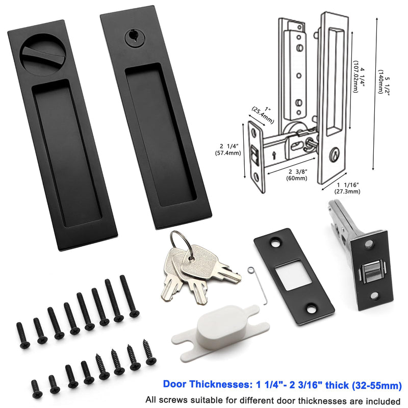 Dontay Pocket Door Handle, Modern Rectangular Keyed Entry Function, (Bed/Bath) Pull Latch, Recessed Sliding Door Hardware for 1 3/8” to 2 3/16” Thickness (Keyed Entry Lock, Matte Black, 1 Pack) Keyed Entry Lock