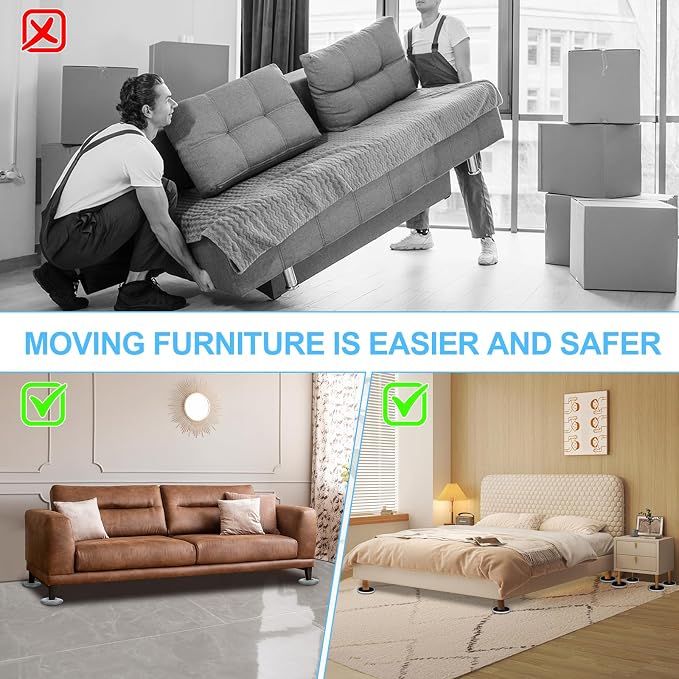 Furniture Lifter Sliders Mover Kit for Carpeted & Hard Floor Surfaces,Move Heavy Furniture Quickly & Easily,3-in-1 Moving System(1 Lifter Tool & 8 Sliders) 1+8 Beige round+4 socks - NewNest Australia