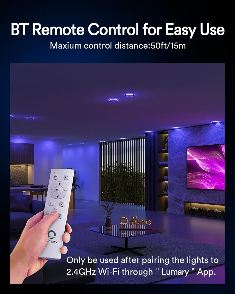 Lumary Smart Recessed Lighting Pro 4 Inch with RGB/Night Ring, 780LM 1Pack | Supports Lumary Dimmer Switch, BT Remote Control, Work with Alexa & Google Assistant, ETL, for Living Room, Bedroom, Kitchen White 4Inch 1 Pack