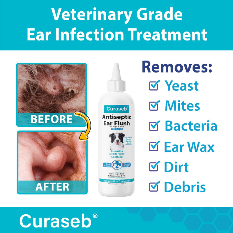 Curaseb Cat & Dog Ear Infection Treatment - Stops Infections, Inflammation & Itchiness, Veterinary Strength - 8oz - PawsPlanet Australia