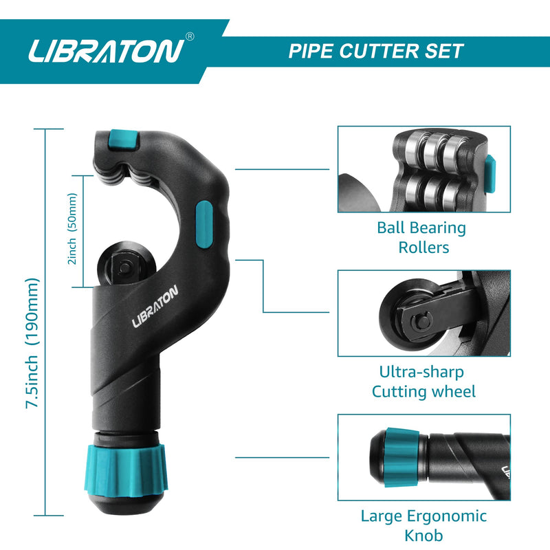 Libraton Pipe Cutter, Tubing Cutter 3/16" to 2" Outer Diameter, Copper Pipe Cutter, Tube Cutter with Deburring Tool, Copper Cutter, Pipe Cutter Tool for Copper, and Thin Stainless Steel Tube 3/16" to 2"