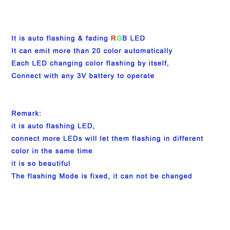 100 pcs Pre-soldered Rainbow RGB Flashing SMD Led 0605 + Muti-Resistor Micro Litz Wired Leads (1)rainbow Fast & Slow Micro LED-100pcs