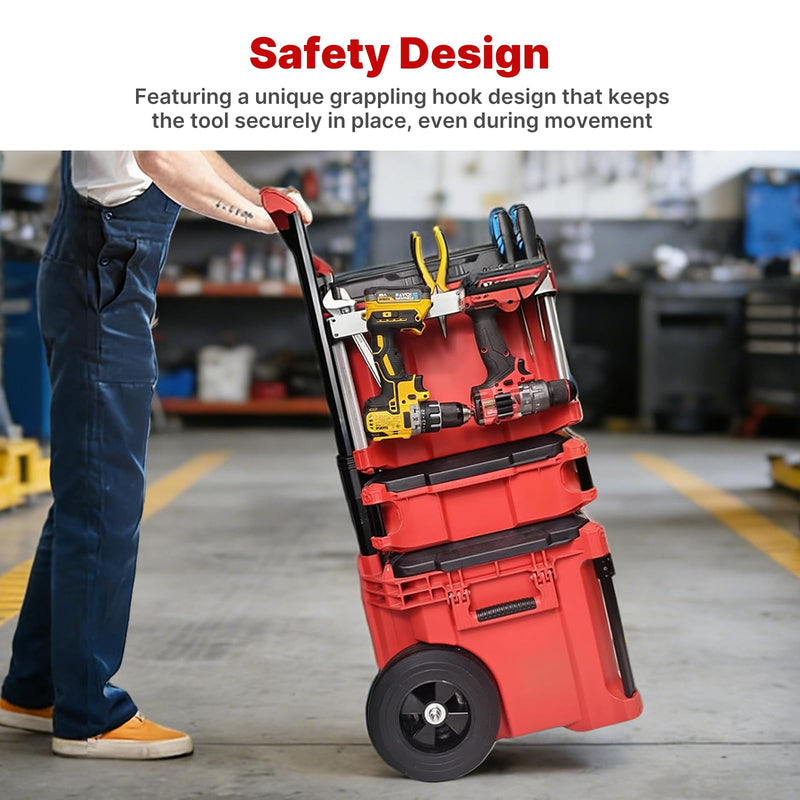 Power Drill Holder Compatible with Milwaukee Packout Toolbox, Locking Stainless Steel Tool Holder Side Mount, Hanging Tape Measure Screwdrivers Wrenches, No Drilling Organizer for Packout Accessories
