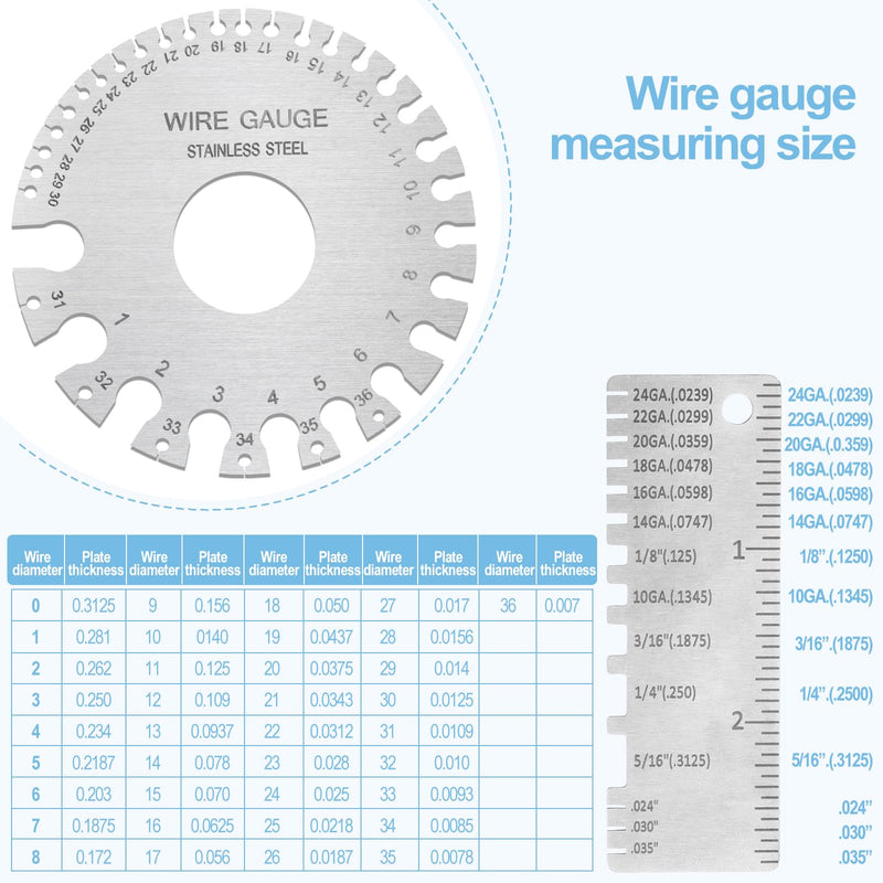 2Pcs Metal Gauge Thickness Tool, Wire Gauges Size for Welding, Highly Accurate Wire Gauge Measuring, Standard Dual-Sided Round Wire Sheet Gage and Thickness Gauge for Wire Welding