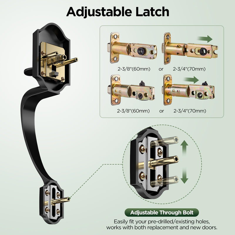 Black Front Door Handle and Deadbolt Set, Classic Lock With Matte Exterior Lever, Reversible Entry for Right & Left Handed Matte Black