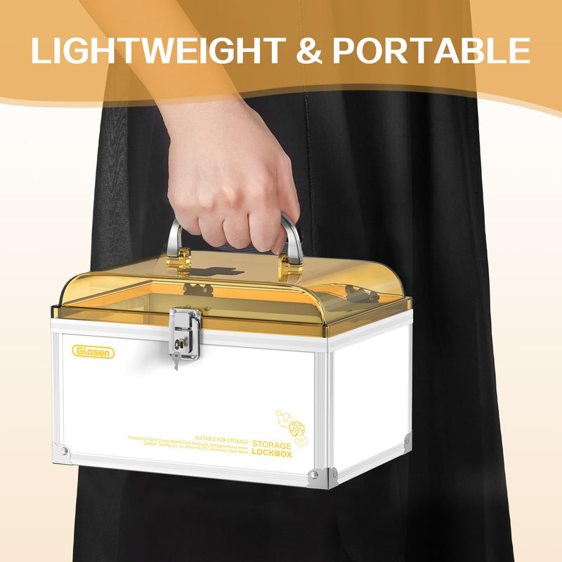 Glosen Medicine Lock Box With Key,orange,8.46 * 5.87 * 5.51 Inch locked Medicine Box with Child Safe Lock Orange