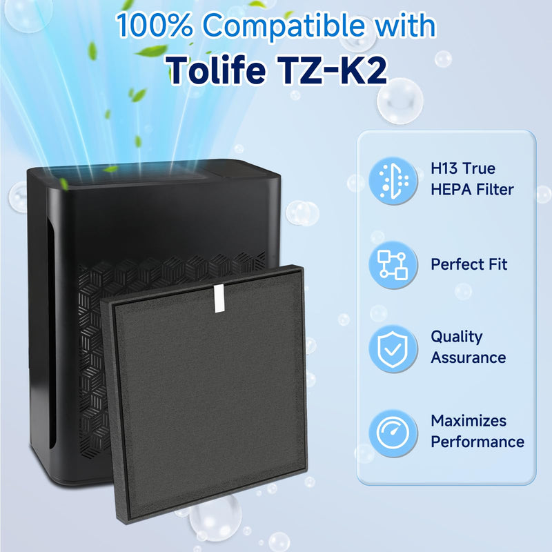 2 Pack TZ-K2 Replacement Filter for Tolife Air Purifier, TZ-K2-A Filter 2 Pack