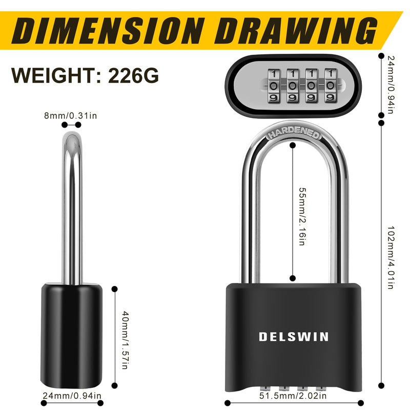 DELSWIN Combination Lock Outdoor Padlock - Weatherproof Extended 2-1/2 in. Long Shackle Combination Padlock for Gate, Shed, Trailers, and Sports Lockers(Black,2Pcs) Charcoal Black 2 Pieces