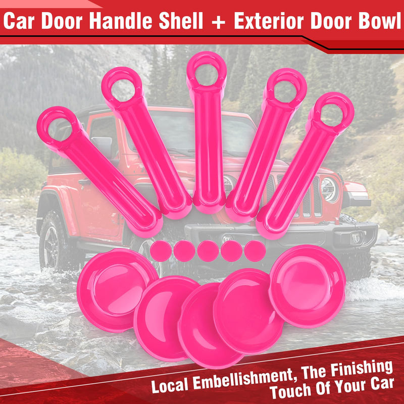 Car Outside Door Handle Set,Tailgate Handle Cover Recess Guard,Exterior Door Handle Set Replacement for Wranglers JK JKU Libertys 2007-2018,15PCs (Pink) Pink