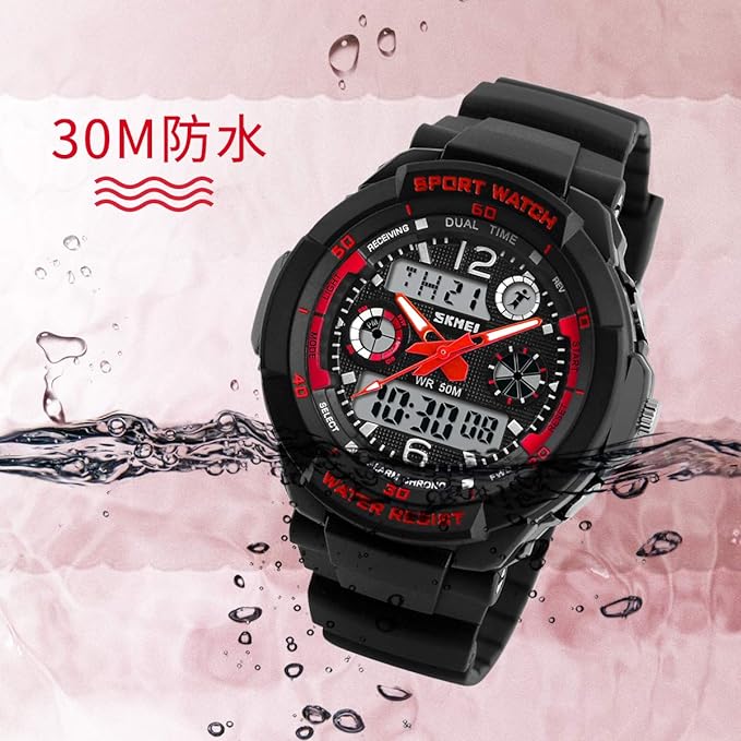 Wristwatch, Kids Digital Watch, 16.8 ft (50 m), Waterproof, Multifunctional, Sports, Boys Watch, Outdoor, Analog, Digital Display, Birthday Gift, 03-red color - NewNest Australia