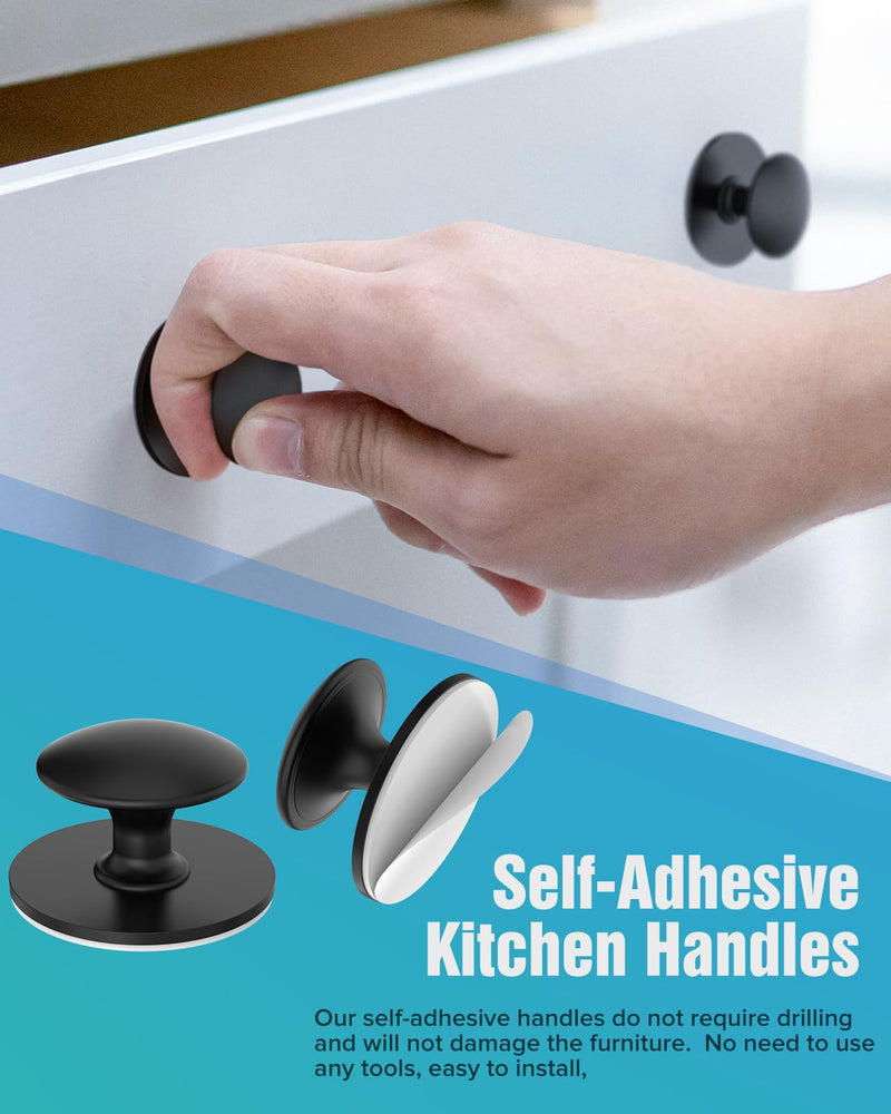 5 Pack Black Cabinet Drawer Knobs, Self-Adhesive Kitchen Handles, Self-Stick Hardware Cabinet Knobs, No-Punch Peel and Stick Knobs for Refrigerators, Dressers, Kitchen Cabinets, Windows, Closets 5