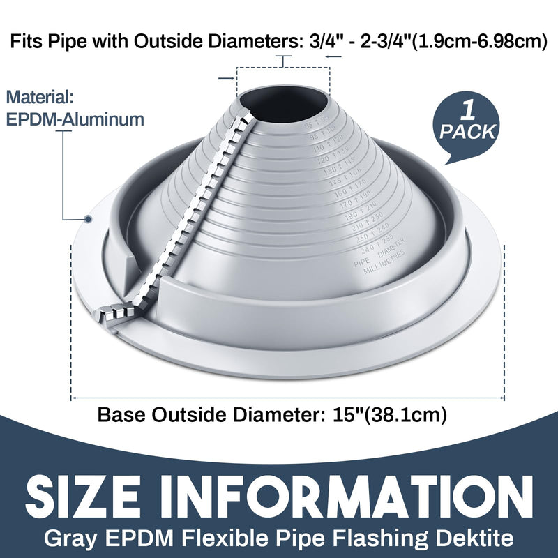 1 Pack #3 Epdm Roof Pipe Flashing Boots 3-1/4" - 10" Pipe Flexible Metal Roof Vent Pipes Flashing, Retrofit Roofs Jack Boot with Aluminum Base for Metal Roofs Repair 1 Pipe Diameter 3-1/4" - 10"