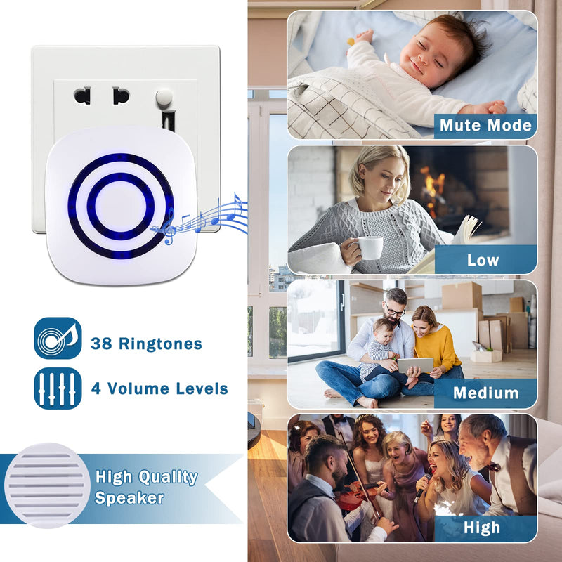 Seanme Motion Sensor Alarm, Wireless Driveway Alarm, Home Security Business Detect Alert with 4 Sensor and 1 Receiver,38 Chime Tunes - LED Indicators for Indoor Use 1 alarm + 4 sensors
