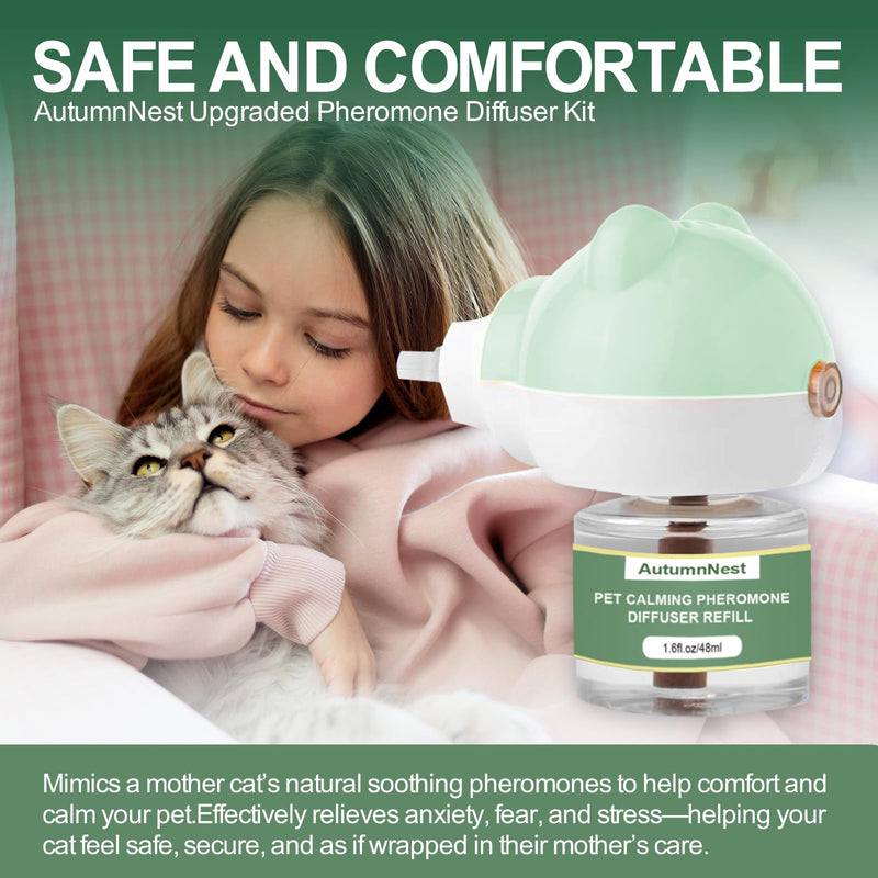 Cat Calming Diffuser Kit with 2 Plug-in & 4 Refills, Pheromone Diffuser for Cats Reducing Fighting, Scratching, Urine, Aggression, Anxiety, Fireworks, Vet Visits, Travel, 120 Day Supply, Safe Formula Bear Diffuser (with Light)