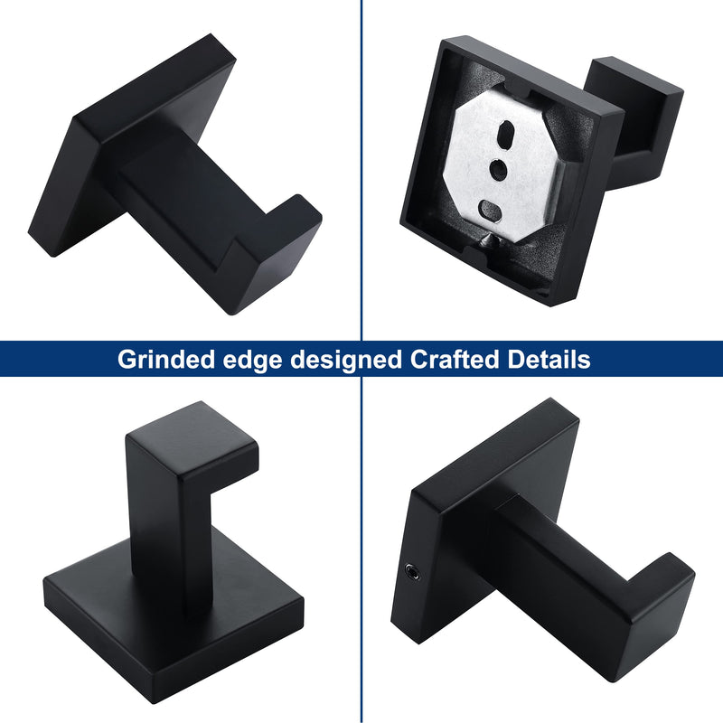 Towel Hooks for Bathrooms, Matte Black Towel Hook for Kitchen Bathroom, SUS304 Stainless Steel Coat Hook, Square Heavy Duty Holder Robe Hooks for Hanging Towels, Coats, sponges, Wall Mount, 4 Pack 2" 4Pack